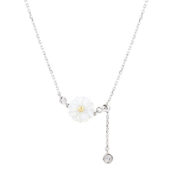 NEW 925 Silver Shell Daisy Diamond Drop Necklace - Picture 11 of 11